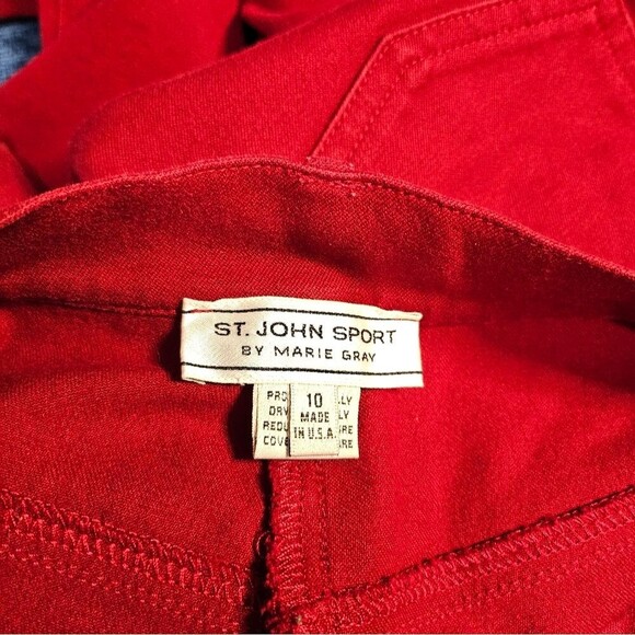 St. John Red Pants Casual Trousers Women 10 Gold Hardware - Picture 3 of 8